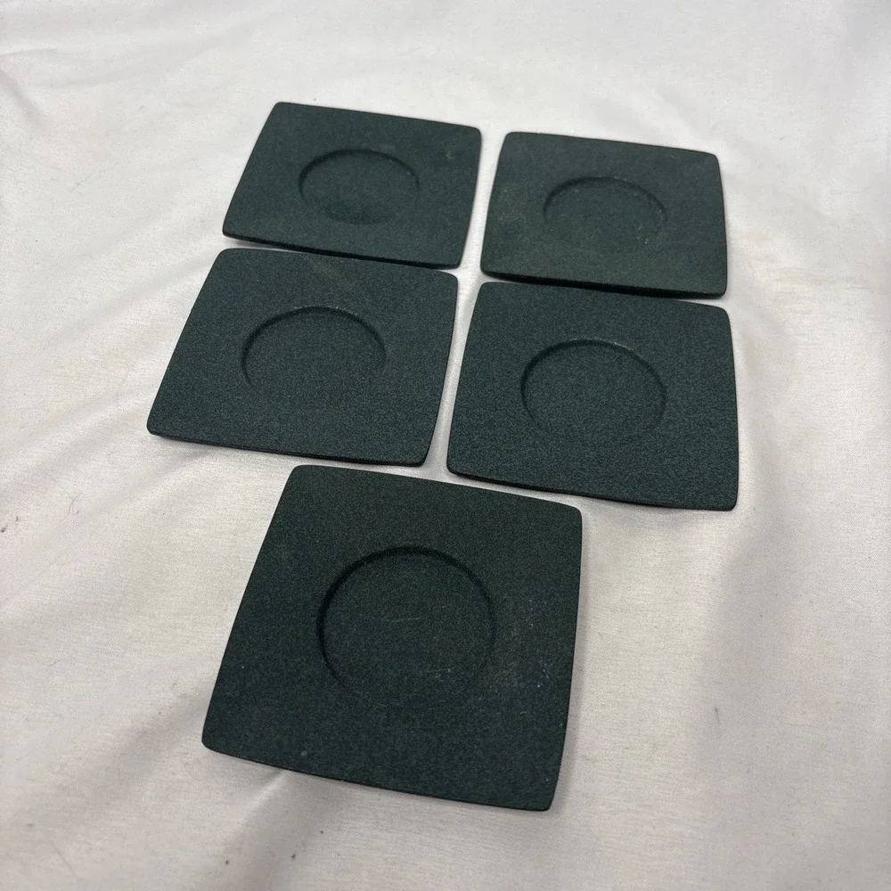5 Vtg Wazuqu Japanese Cast Iron Tea Light Candle Holder Square Minimalist Green